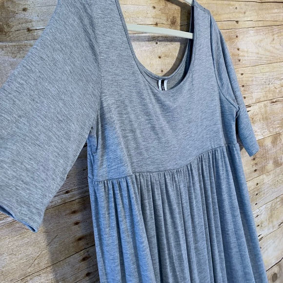 MOA Collection Grey Scoop Neck Short Babydoll Empire Waist Elbow Sleeves 2XL - Picture 3 of 6